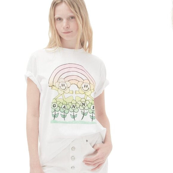 Ganni Tops - Ganni White Tee with Rainbow Graphic